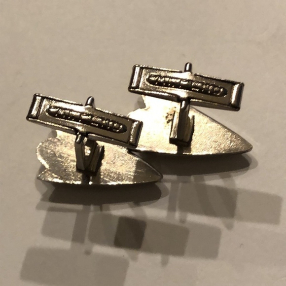 Vintage Silver Tone & CZ Rhinestone Tie Clip & Cuff Links - Picture 7 of 8